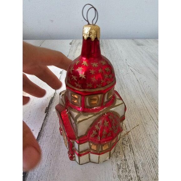 Vintage glass temple building religious ornament Xmas tree red - Picture 3 of 9